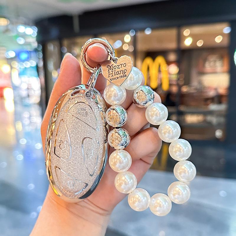 Fashion White Diamond For Hyundai Kona Ev Grandeur Gn7 5 7 Button Remote Car Key Case Cover Fob Holder Keychain Accessories
