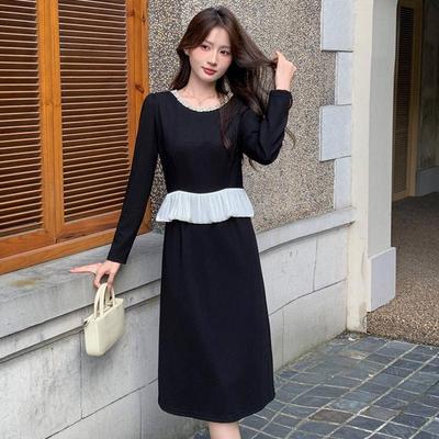 Beaded Patchwork Black Long-Sleeved Two-Piece Dress - Women's Trendy Autumn 2025 Collection