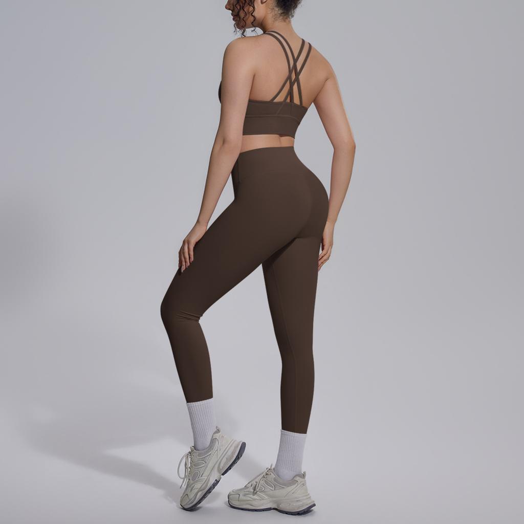 Double-sided nylon solid color cross beauty back tight nude sportswear set running fitness yoga suit set