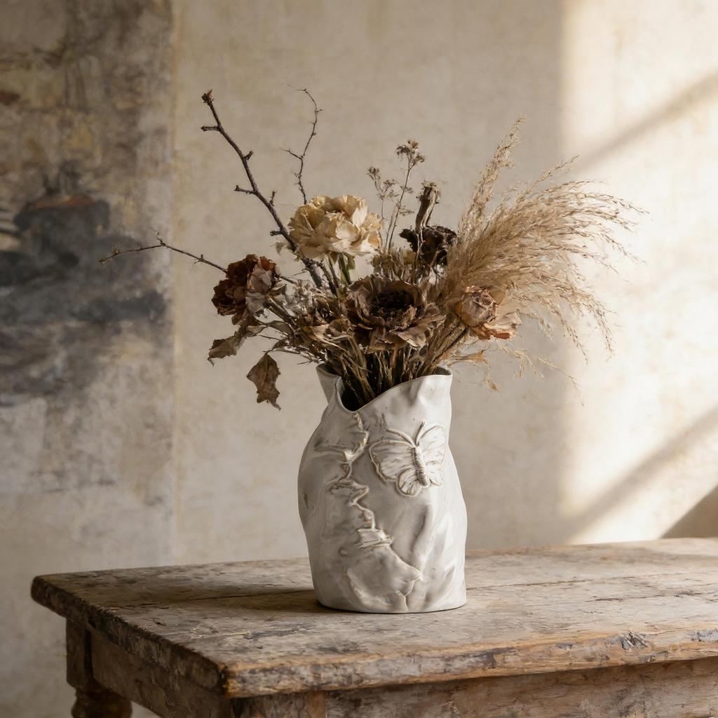 French Retro Cream Ceramic Vase for Floral Arrangements – Elegant Living Room & Dining Table Decor