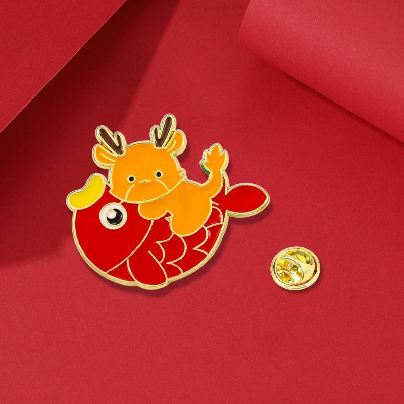 Retro Zodiac Products, Guochao Cartoon Faucet Brooch, Piercing Horse Needle, Oriental Dragon Men'S Suit Accessories Badge