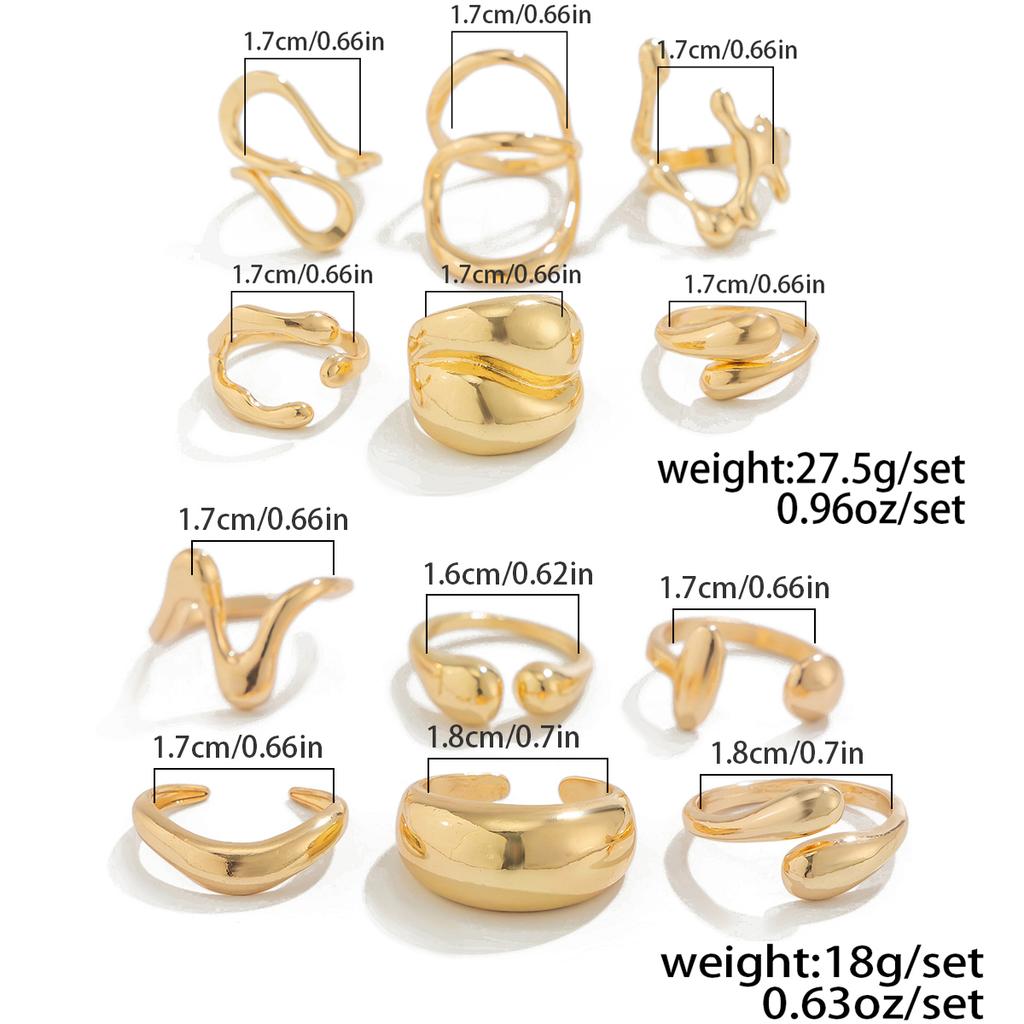 Salircon 6Pcs/set Vintage Irregular Gold Color Open Ring for Women Classic Geometry Smooth Metal Finger Ring Couple Jewelry Gift