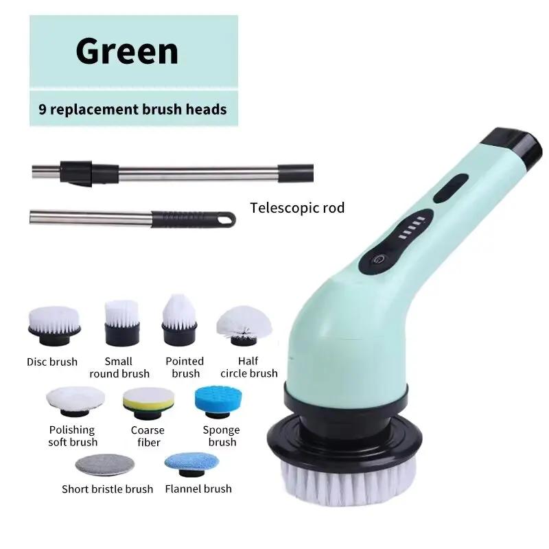 

9 in 1 Electric Spin Scrubber Cordless Cleaning Brush Shower Scrubber Adjustable Extension Handle Waterproof For Tub Tile Floor