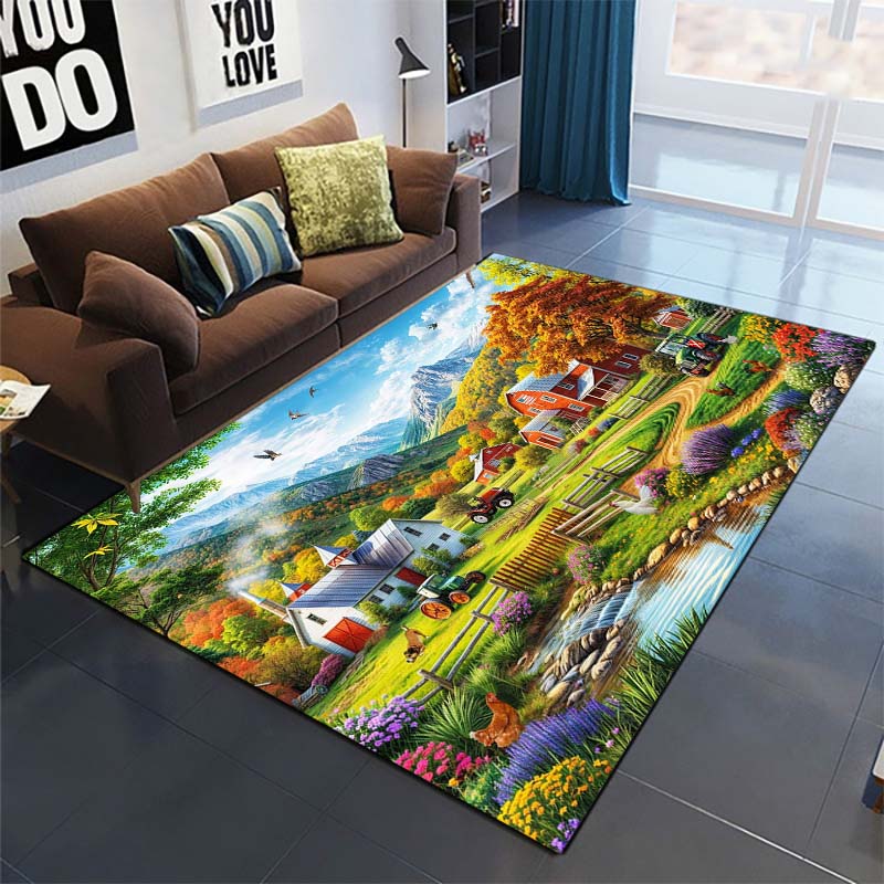 Farm Dog Cat Animal Area Rug, Countryside Decor Mat