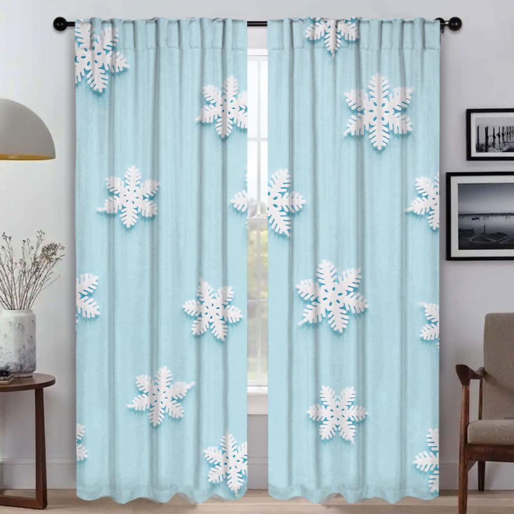 Blackout Curtains 2 Pieces Snowflake Window Curtain for Room 2 Panel Halloween Decoration Shades Tulle for Bedroom Partition