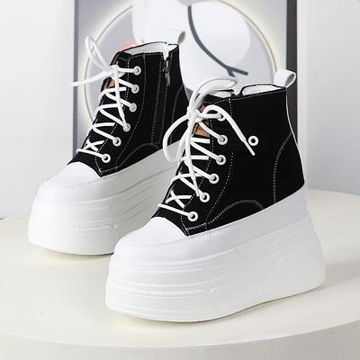 Fashion 12CM Chunky Women Sneakers Autumn Winter Retro Genuine Leather Lace-Up Ladies Sport Shoes Woman Casual Platform Sneaker