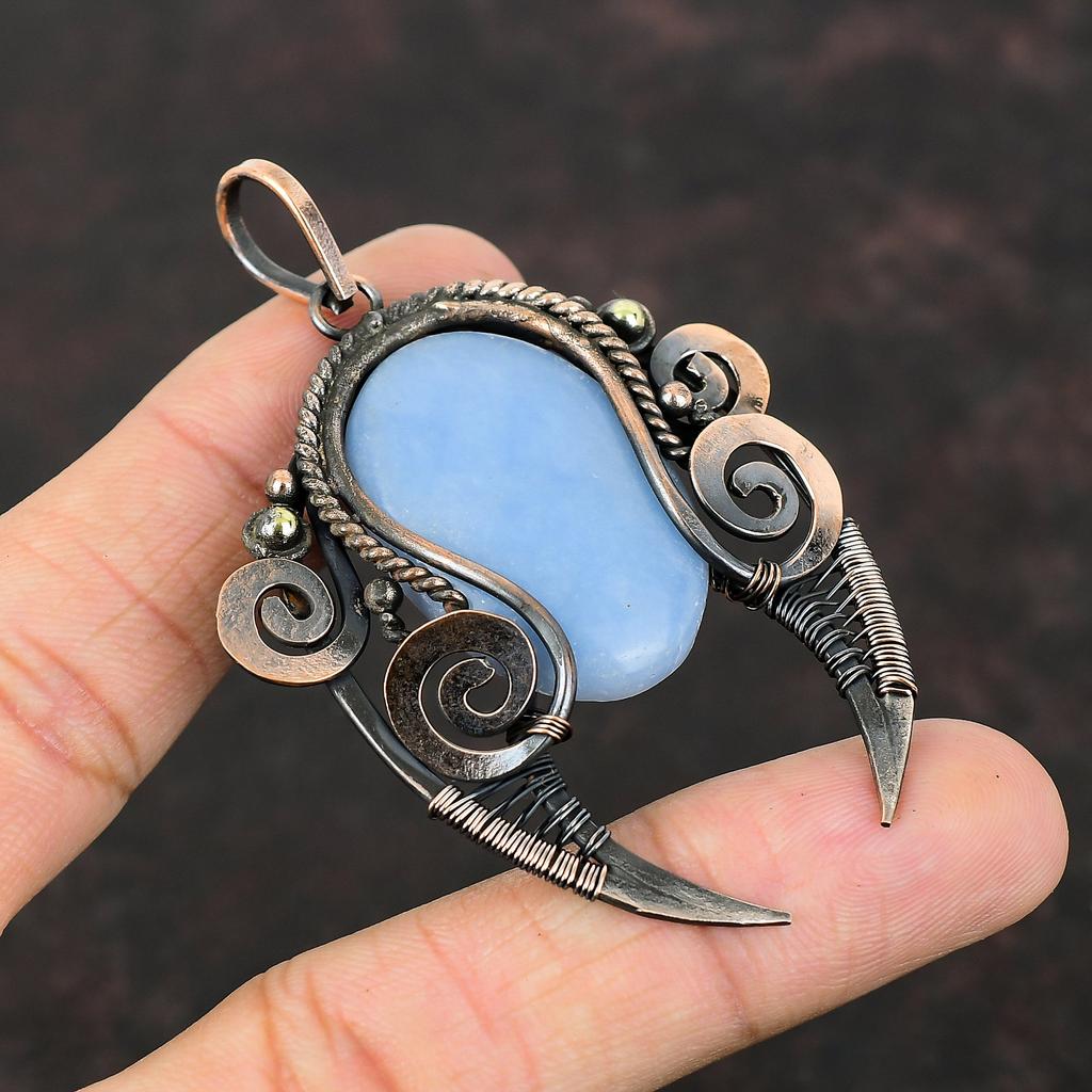Angelite Pendant Copper Wire Wrapped Pendant Stylish Pendant Angelite Jewelry Handmade Real Gemstone Pendant Engagement Gift Copper Jewelry