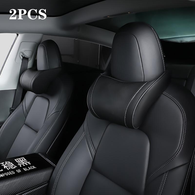 Do Tesla Model 3 YXS Poduszka na szyję Poduszka zagłówka Skórzana poduszka na szyję i pas z pamięcią kształtu Poduszka na głowę do fotela samochodowego Model3 Akcesoria