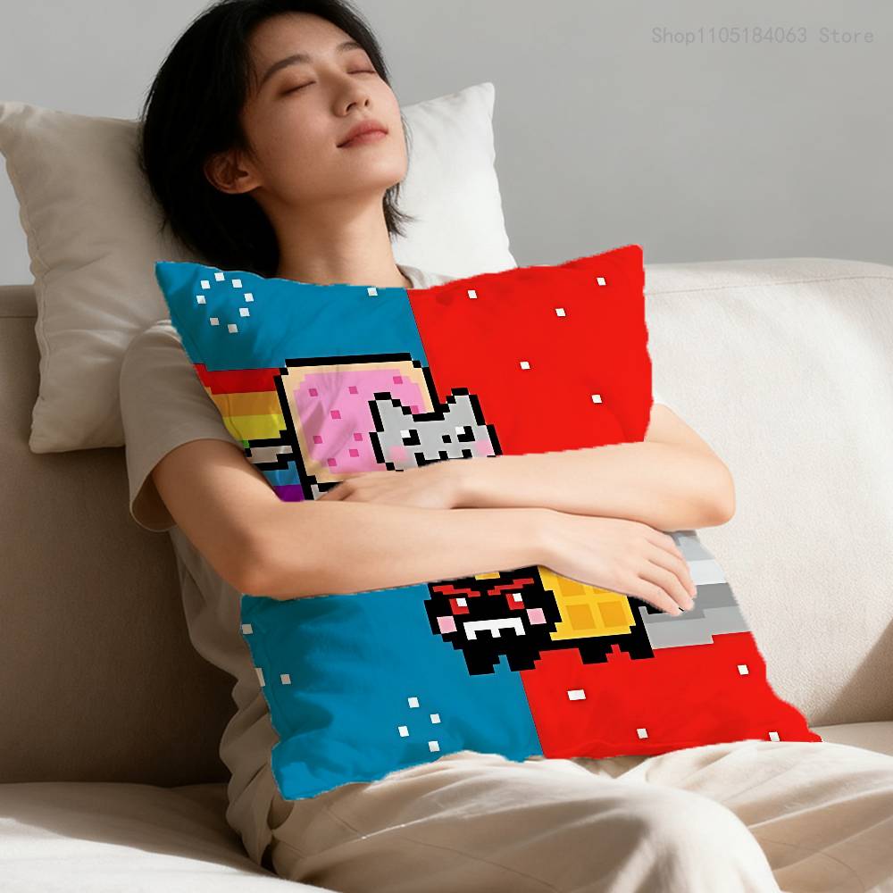 Federa per Cuscino N-Nyan Cat per 45X45Cm 55X55Cm 30X30Cm Quadrata Federa per Cuscino Auto Decorazione Camera da Letto Regalo