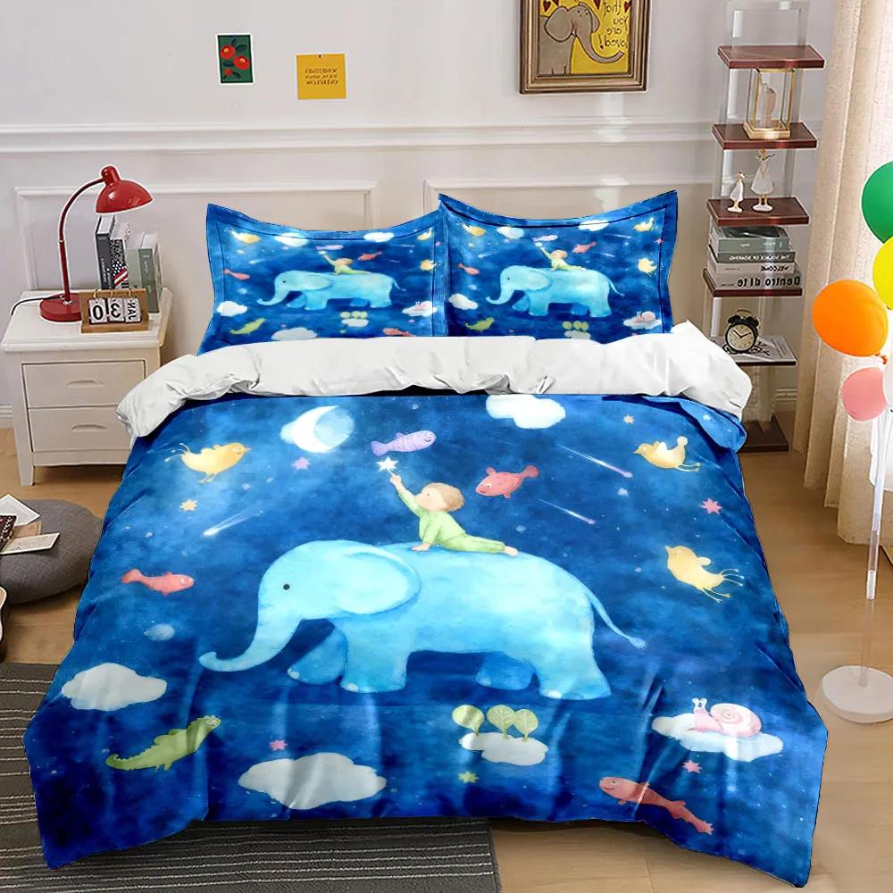 Children's Dreamy Elephant Bedding Set Soft Comfortable Duvet Cover Bedding Set Included 1*Duvet Cover & 2*Pillowcases gift