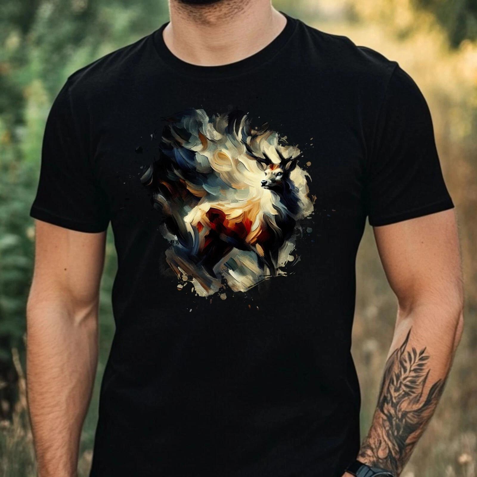 T-Shirt Herren Aquarell Hirsch Motiv Baumwolle Größe XS bis 5XL XXL