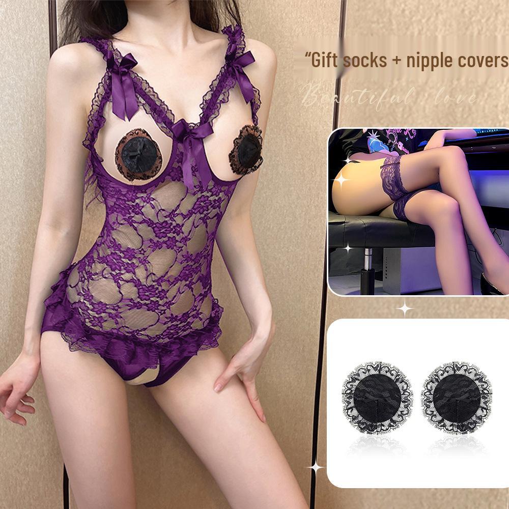 Noční pokušení krajkové prádlo - Sexy body na spaní s otevřeným rozkrokem pro flirtování