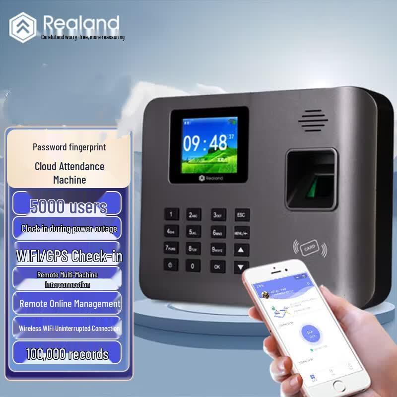Realand Fingerprint & ID Card Time Attendance Machine CN plug (adapter included)