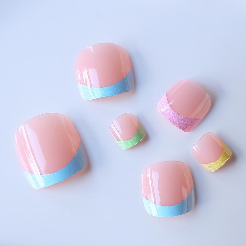 24 new toenail patches, European and American spice girls, color French short square round wearing nail pads