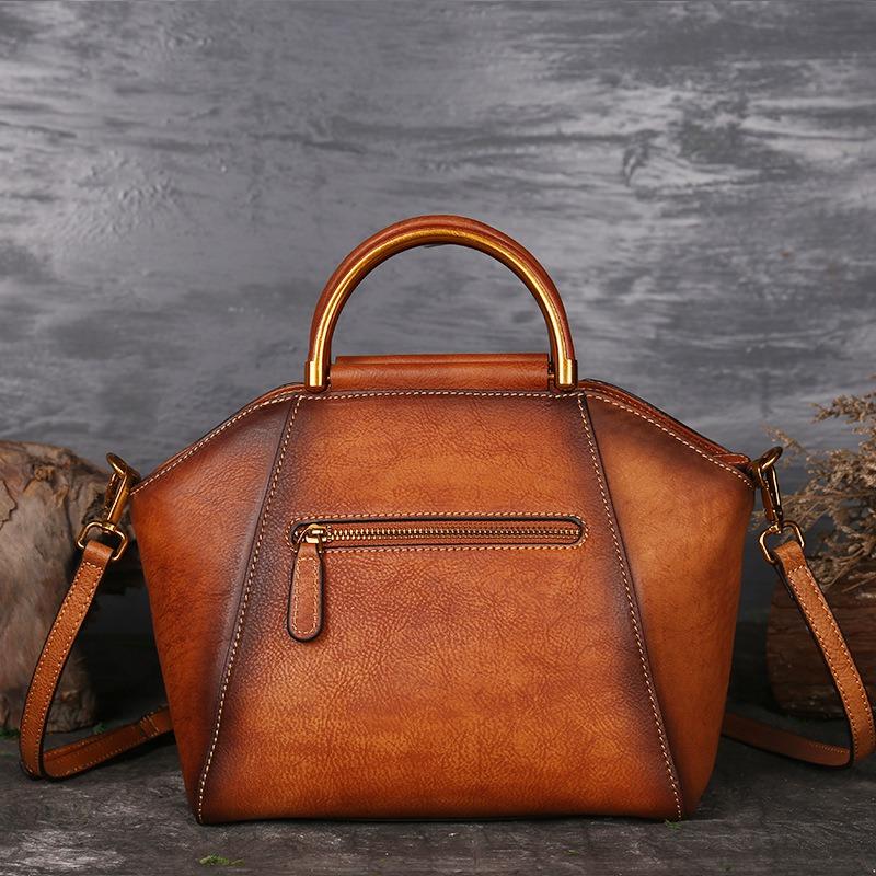 Heiß verkaufte Retro polierte Totem pflanzlich gegerbte Rindsleder Damen Tasche handgefertigte geprägte Handtasche echtes Leder Schulter Umhängetasche