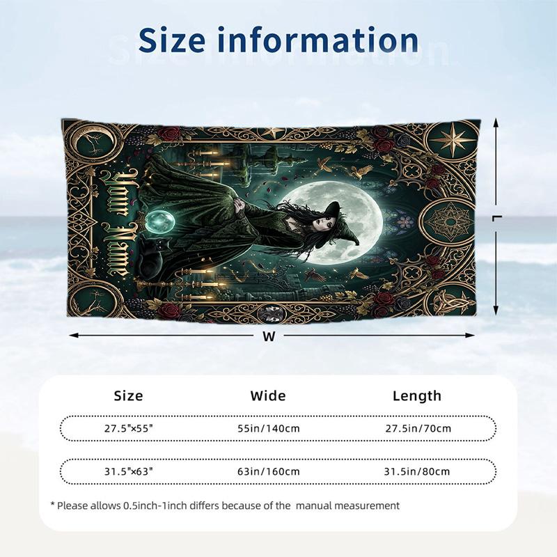 Witchcraft Theme Beach Towel Personalized Custom Name & Text Soft Quick Dry Beach Towel for Swimming Travel