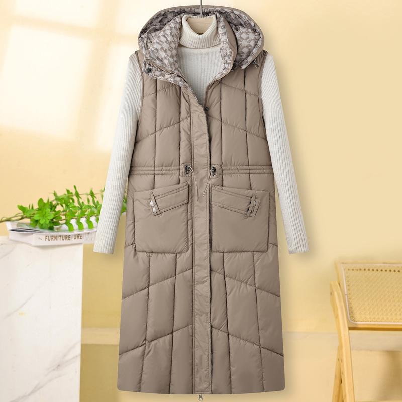 Fashion Warm Long Vest Woman Wear On Both Sides Sleeveless Parka Hooded Casual Thick Winter Women's Jackets