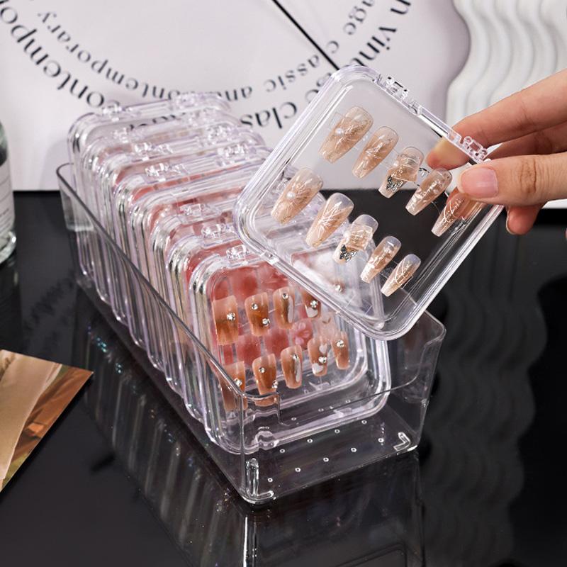 10pcs Wear Nail Art Storage Box Transparent Packaging Boxes Dustproof Flip Up Jewelry Box