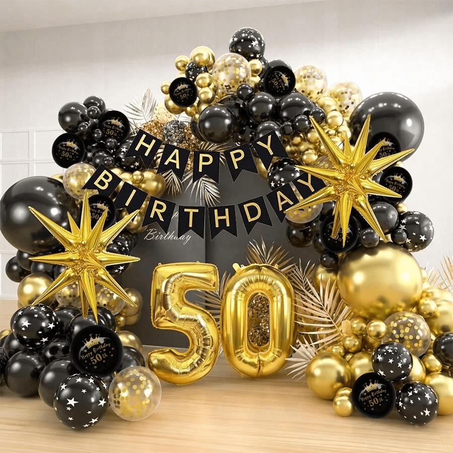 Black Gold 18 20 30 40 50 60th Birthday Balloon Set Happy Birthday Banner Number Balloon Arch Kit Party Decorations