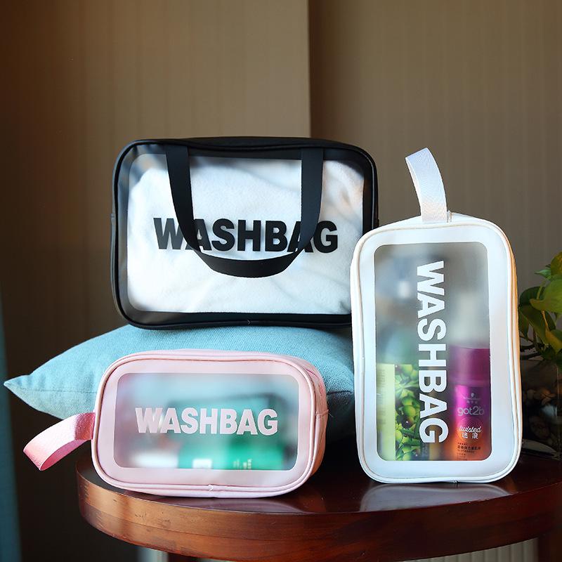 Waterproof PVC Large Capacity Transparent Travel Makeup Bag Black Small