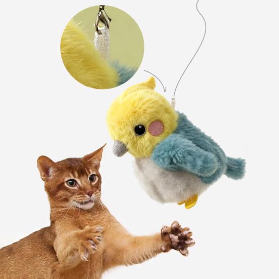 Cat Toy Electric Birds Rechargeable Plush Chirping Birds Flapping Wings Interactive Cat Toy for Indoor Outdoor Play Entertainment Mental Stimulation