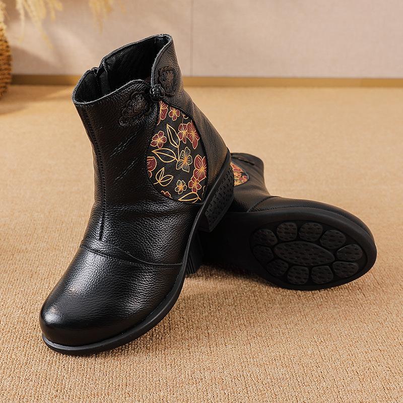 GKTINOO 2025 Autumn Winter Genuine Leather Women's Short Boots Mother Shoes Ankle Boots Soft Sole Vintage Thick Heels Booties