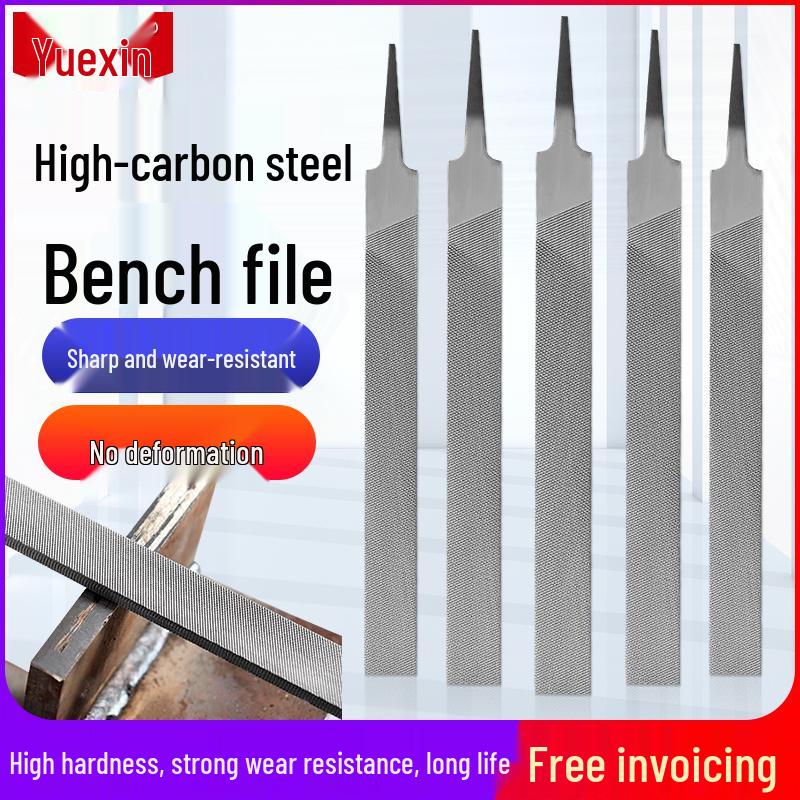 Fitter High Carbon Steel Flat File, Large, Coarse/Medium/Fine Teeth, Metal/Woodworking Rasp 4-inch Flat File (Coarse Teeth, No Handle)