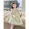Girls Summer Cotton Lotus Leaf Collar Dress Pure Cotton Floral Tulip Sweet Kindergarten Elementary School Fat Princess Dress