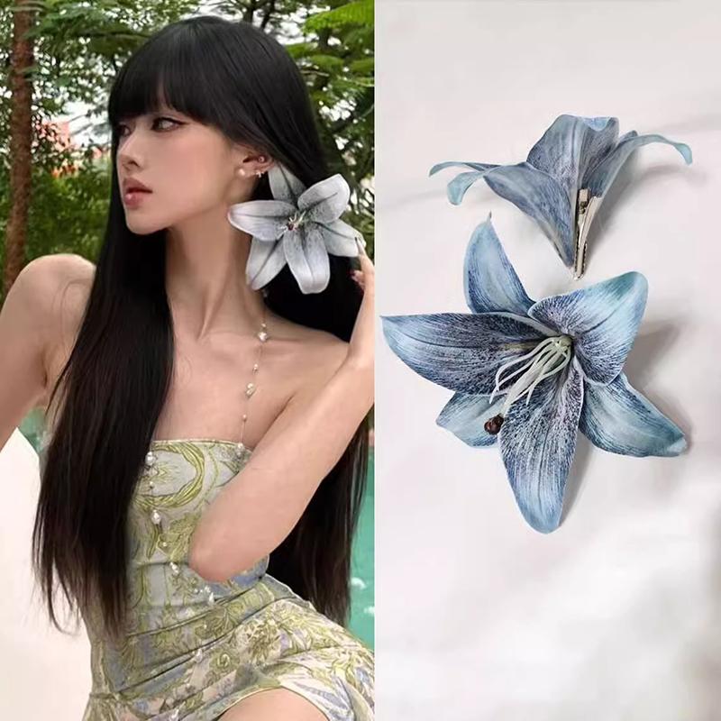 2Pcs Simulation Lily Hair Claw Ponytail Clip For Women Girls Cute Hairpin Large Hair Clip  Hair Accessories Gifts