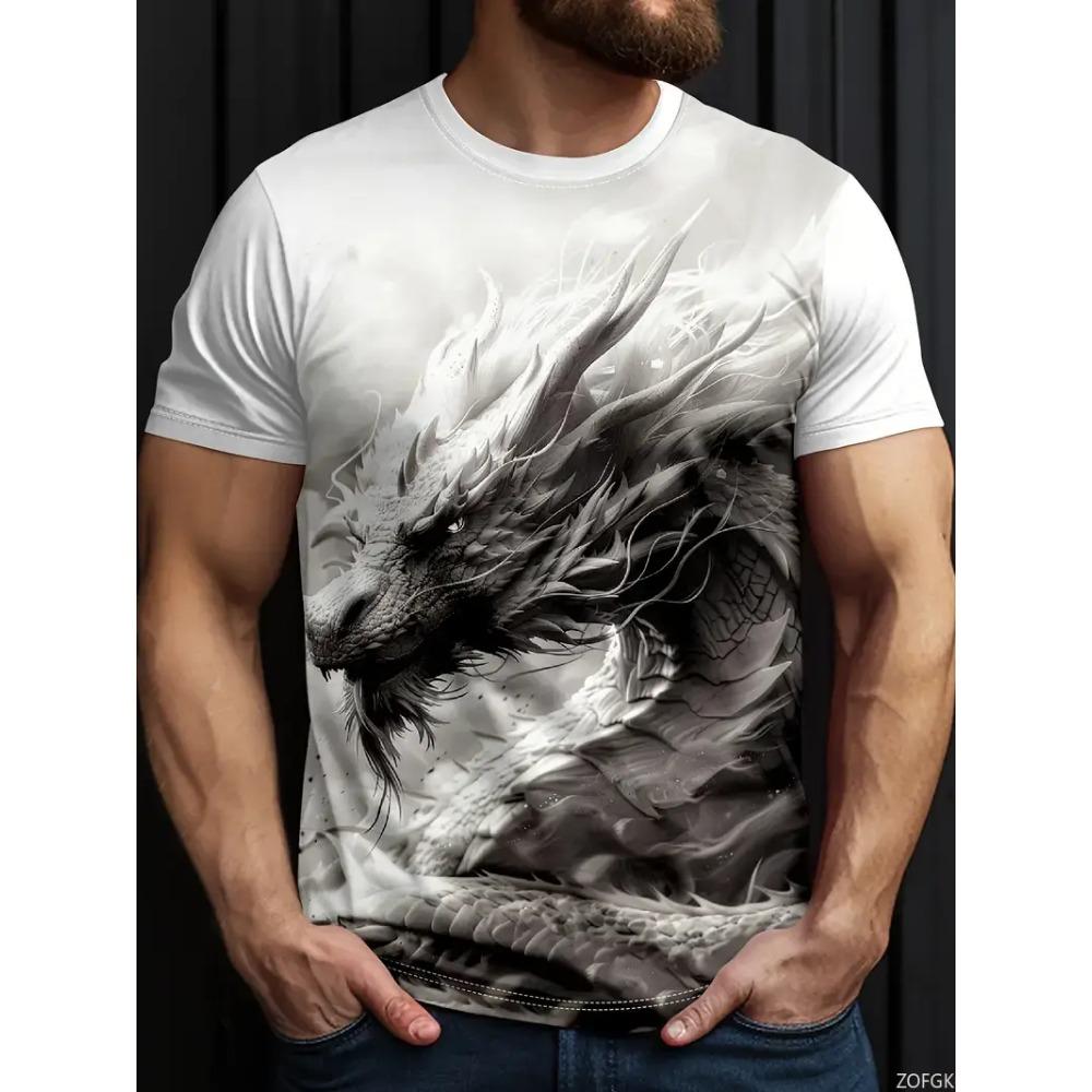 Herr T-shirts 3D Draktryck Kortärmad Casual O-hals Pullover Street Utomhus Toppar Tee Utomhus Sportskjorta Oversized Kläder