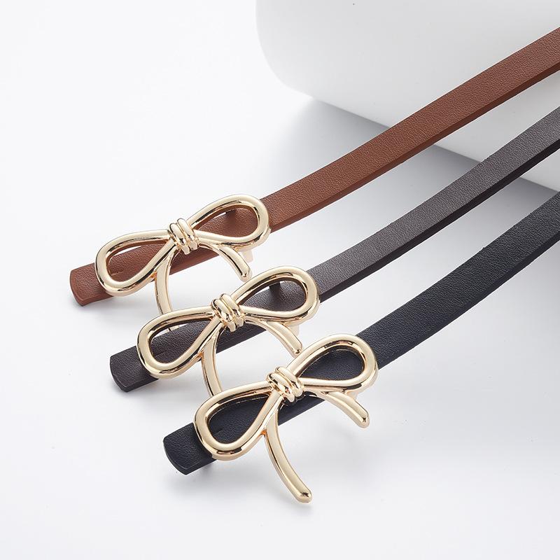 New Metal Bow Decoration PU Leather Belts Korean Fashion Slim Waistband Clothing Matching Simple Waistband Women Slim Waist Belt
