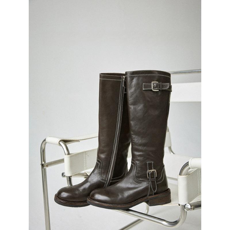 

New Knight boots Children s retro boots Maillard high pleated western boots polished boots 40