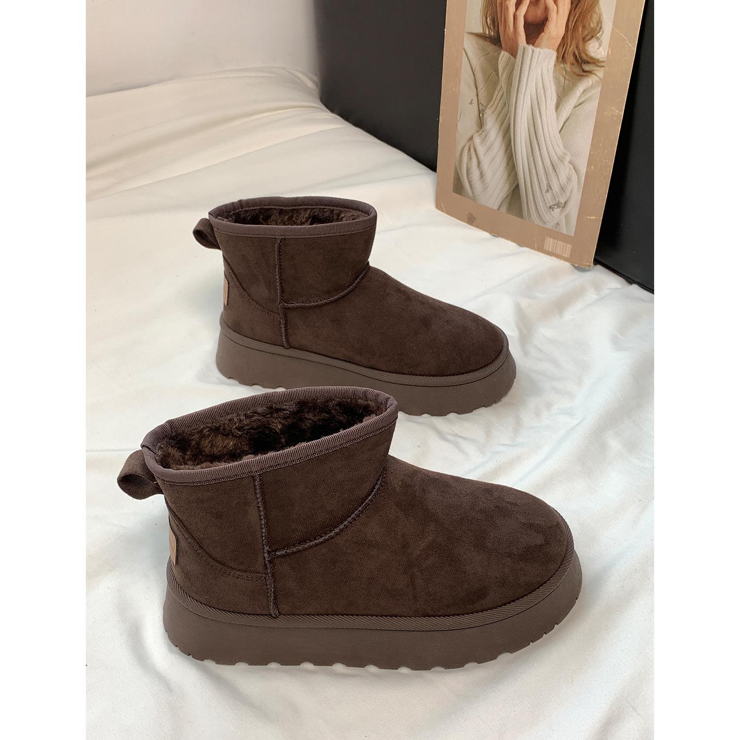 

Thick-soled snow boots women s 2025 autumn and winter new fur integrated fleece thickened large cotton shoes Zhou Dongyu same short boots 40