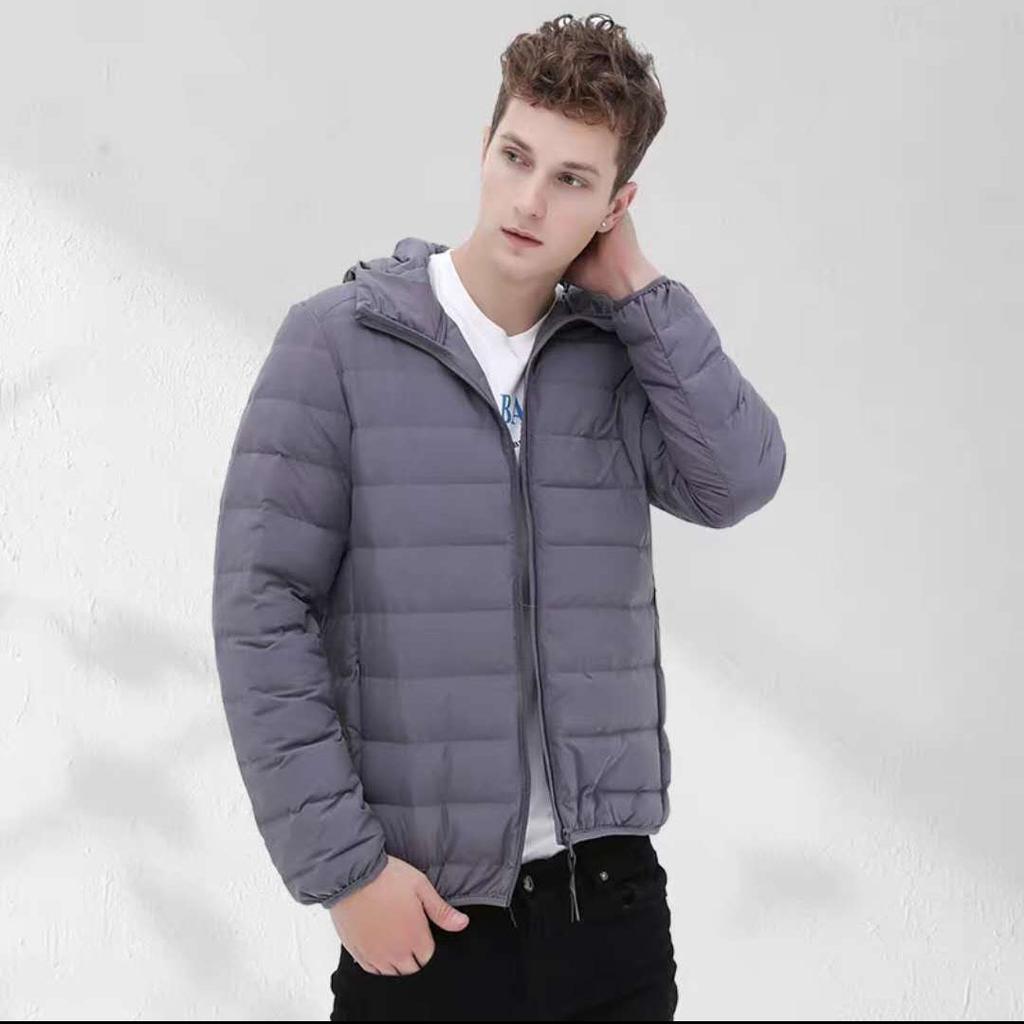 Fleece men's hooded seamless one volume light down jacket men's short large size down jacket winter jacket