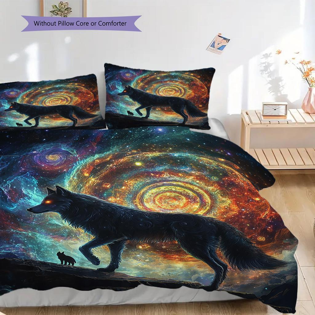 Wolf Pattern Bedding Quilt Set Quilt Cover Pillowcase Home Decoration Birthday Gift (1 * Duvet Cover + 2 * Pillowcase, Without Core)