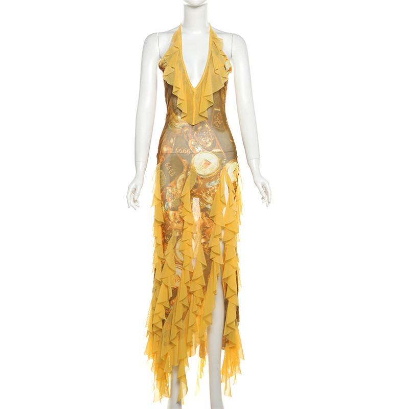 Vestido halter con cuello halter, sexy, con peplum y especias para las fiestas de verano para mujer
