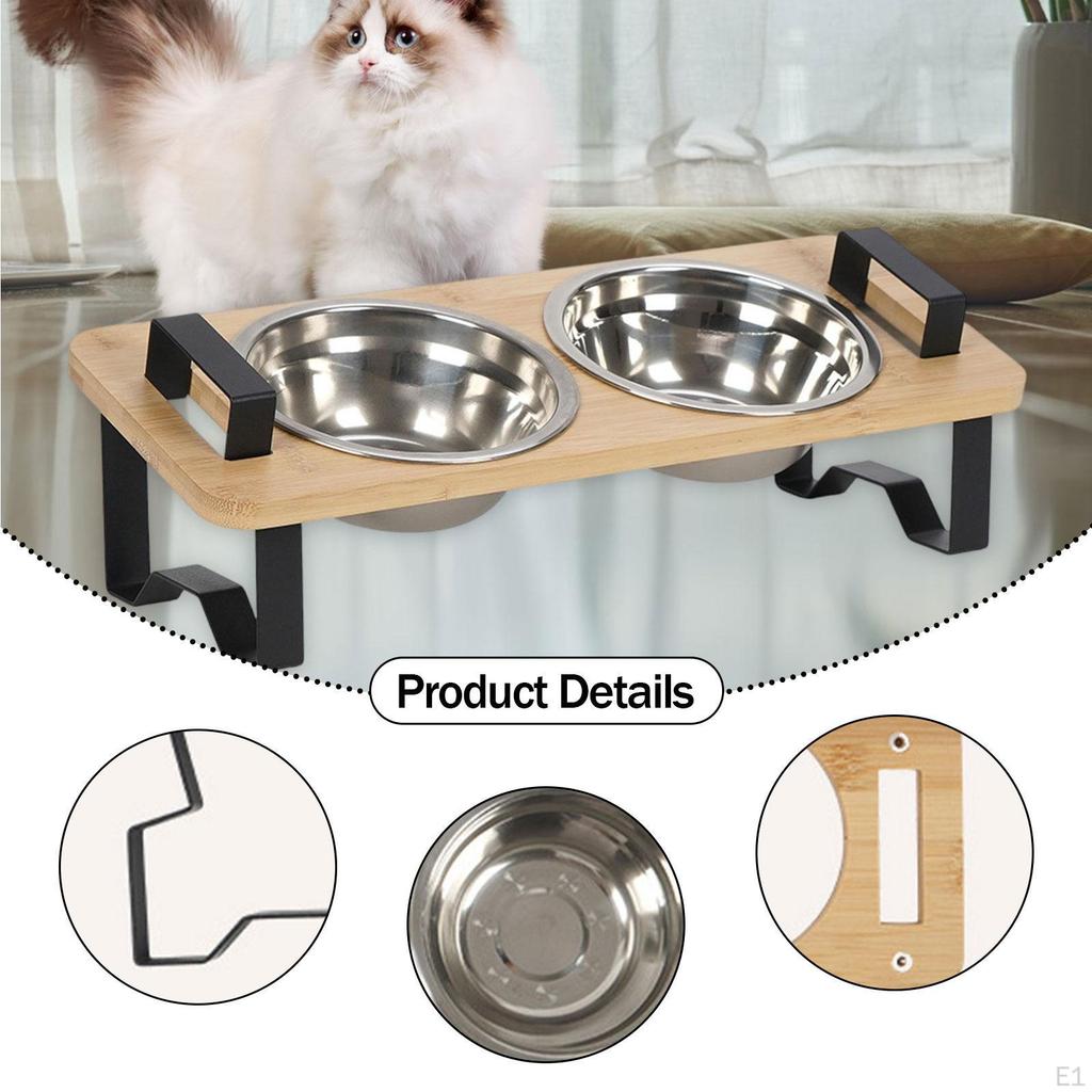 Elevated Cat Bowls Pet Feeder Watering Feeding Station 2 Pots Food Water Dish Raised Dog Bowl for