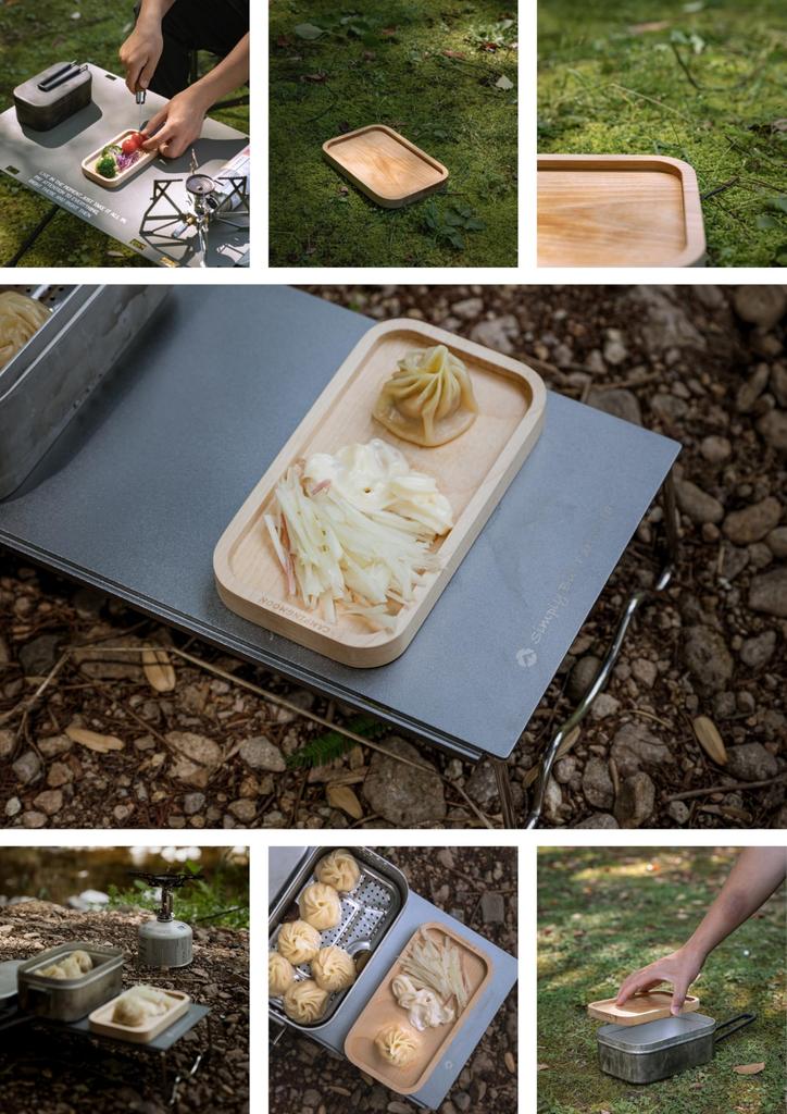 CAMPING MOON YM-1609 Camping Kochgeschirr Regelmäßiges Schneidebrett, Holzteller, Essgeschirr-Set