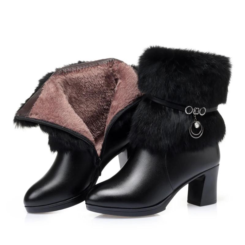 Women Winter Boots  New Round Toe Fashion Women's Fashion Boots Natural Wool Lining Rabbit Fur Women Ankle Boots