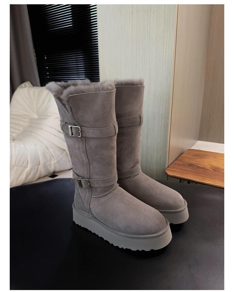 Sangpo Thick-soled Tall Tube Gray Snow Boots Women's Fur Integrated 2025 New Winter Velvet Northeast Cotton Shoes