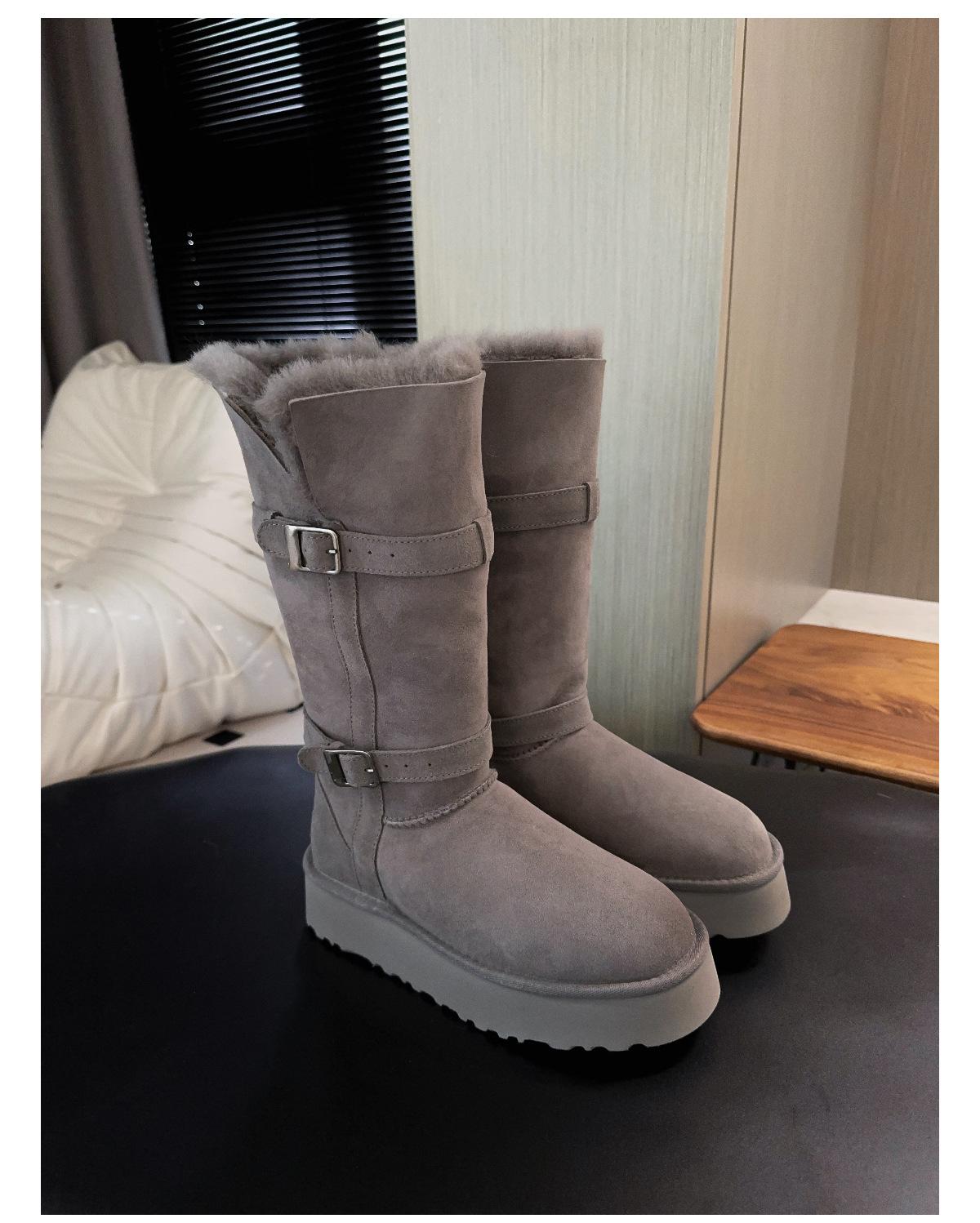 

Sangpo thick-soled tall tube gray snow boots women s fur integrated 2025 new winter velvet Northeast cotton shoes 39