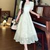 Plus size French style Fresh Dress Women Summer Gentle Embroidery Long dress Chubby Girl Belly Covering Slimming A- line Skirt.