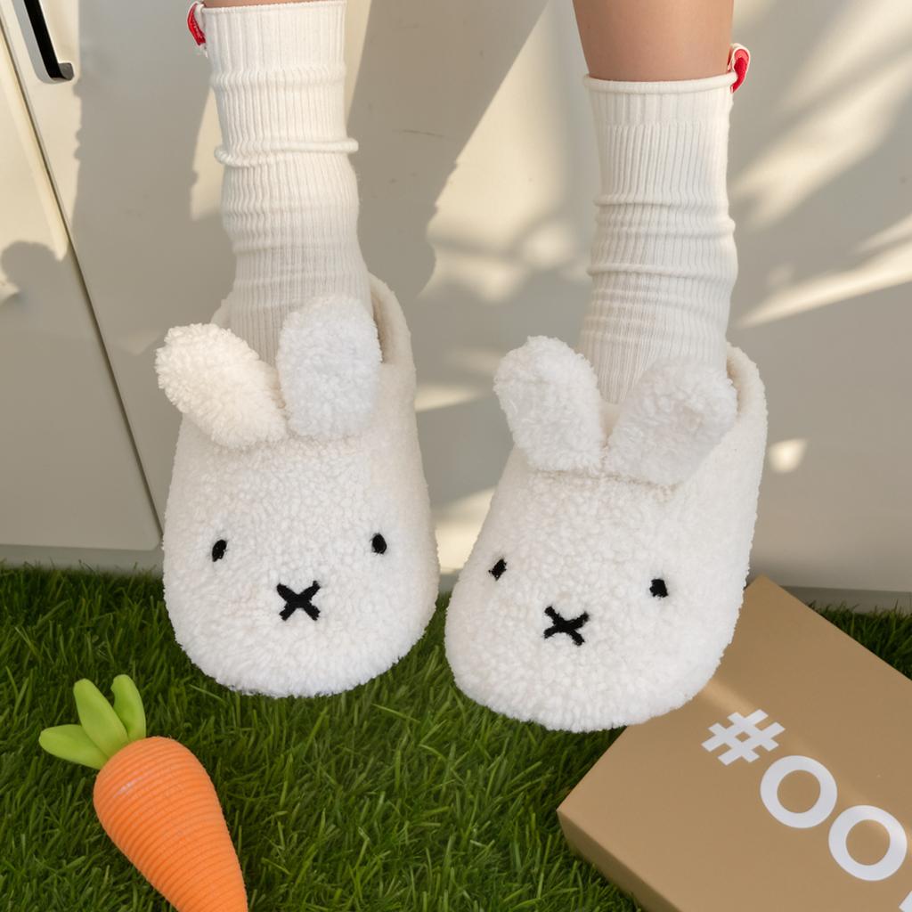 Pantofole in cotone con coniglietto tridimensionale stile cartone animato, nuove per autunno e inverno, per la casa, interne, antiscivolo, calde, carine, pantofole in cotone peluche