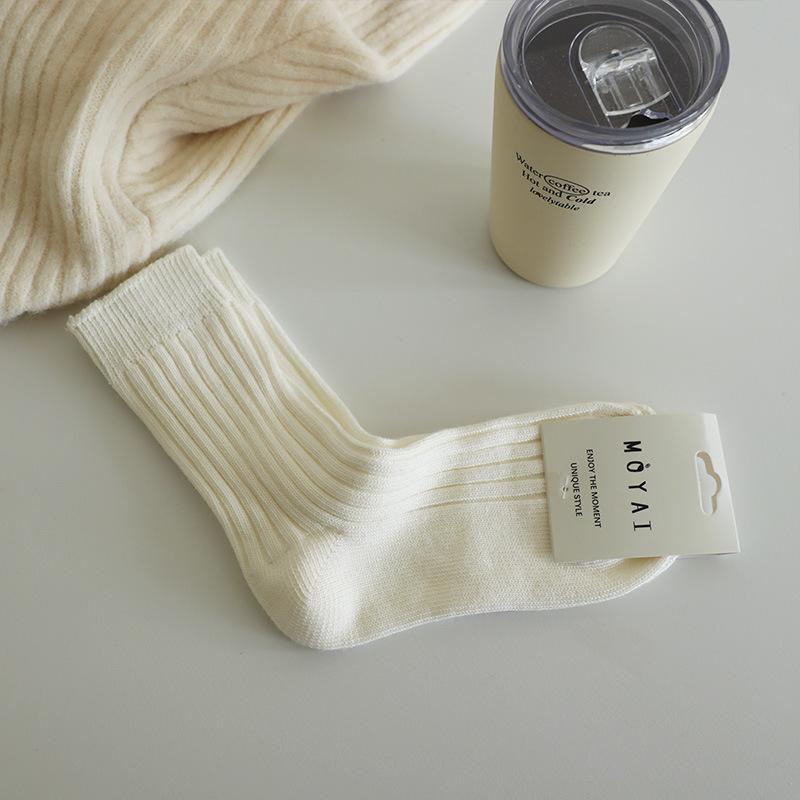 

Socks High Tube Socks Double Needle Stacking Socks Candy Color Coarse Needle Cotton Socks Extended Medium Tube Socks One size брудно-білий