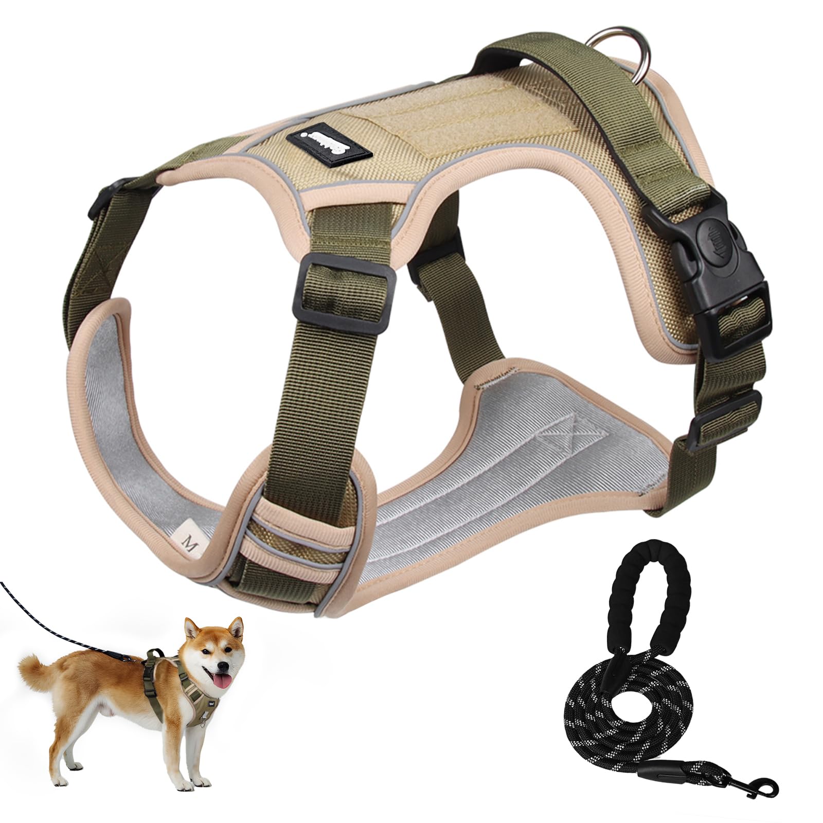 

Dog Harness Set for Medium and Large Designed to Prevent Backing Out and Includes Breathable Mesh and 1680D Oxford Night Easy to Put Double and Back