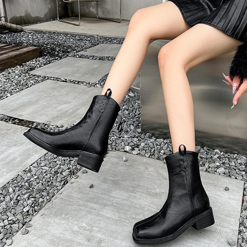 British Leather Platform Motorcycle Boots for Women Autumn Winter Soft-soled Women's Designer Shoes Fashion Ankle Boots Female