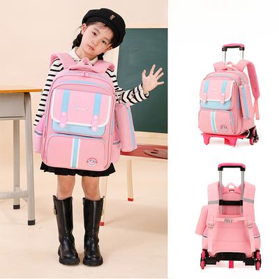 Children's Primary School Students  Removable Large Wheels  Six Wheel Pull Rods  British Style Schoolbag  Large Capacity  Waterproof