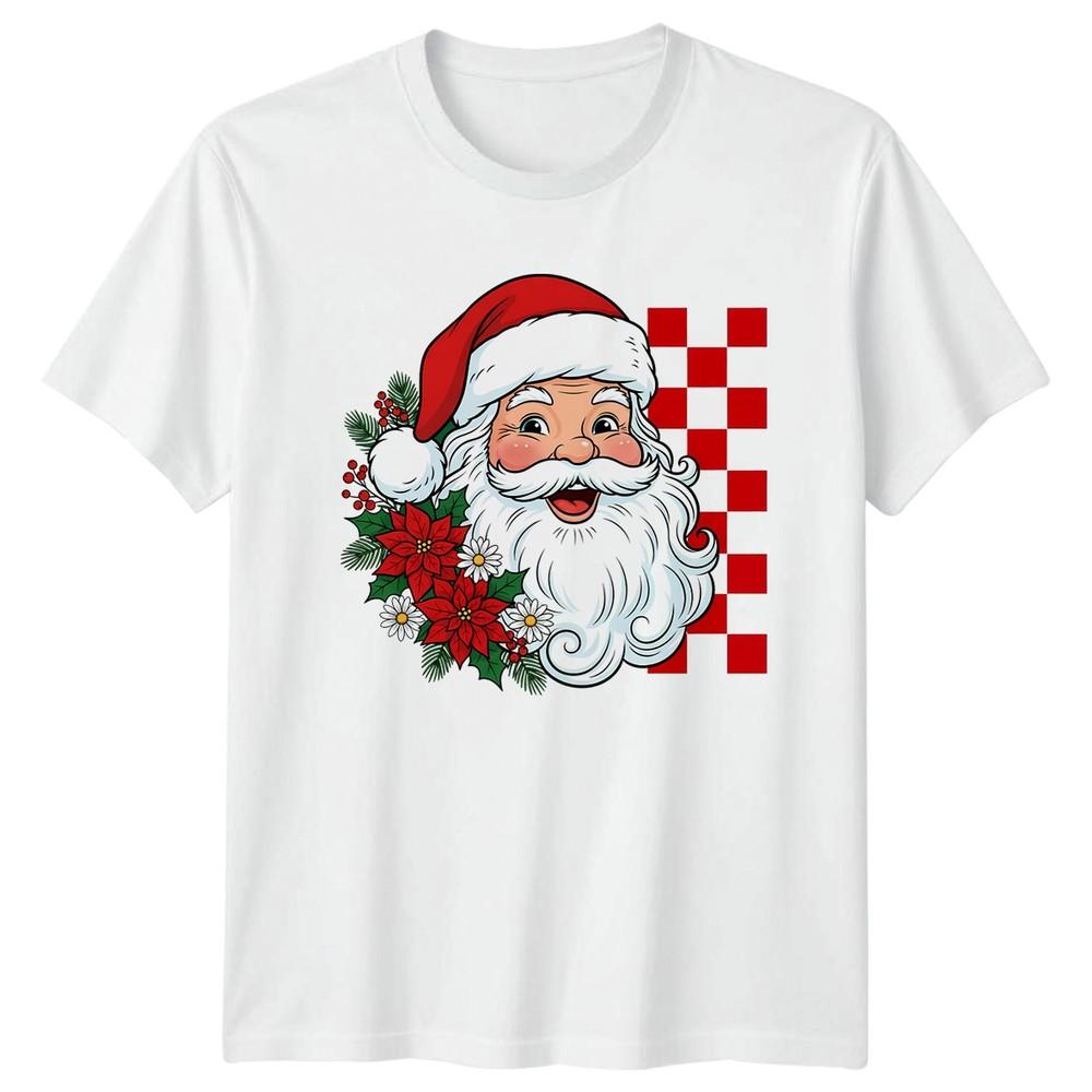 Santa Claus Head Christmas Poinsettia Holly Holiday Unisexs TShirt Unisexs Graphic S