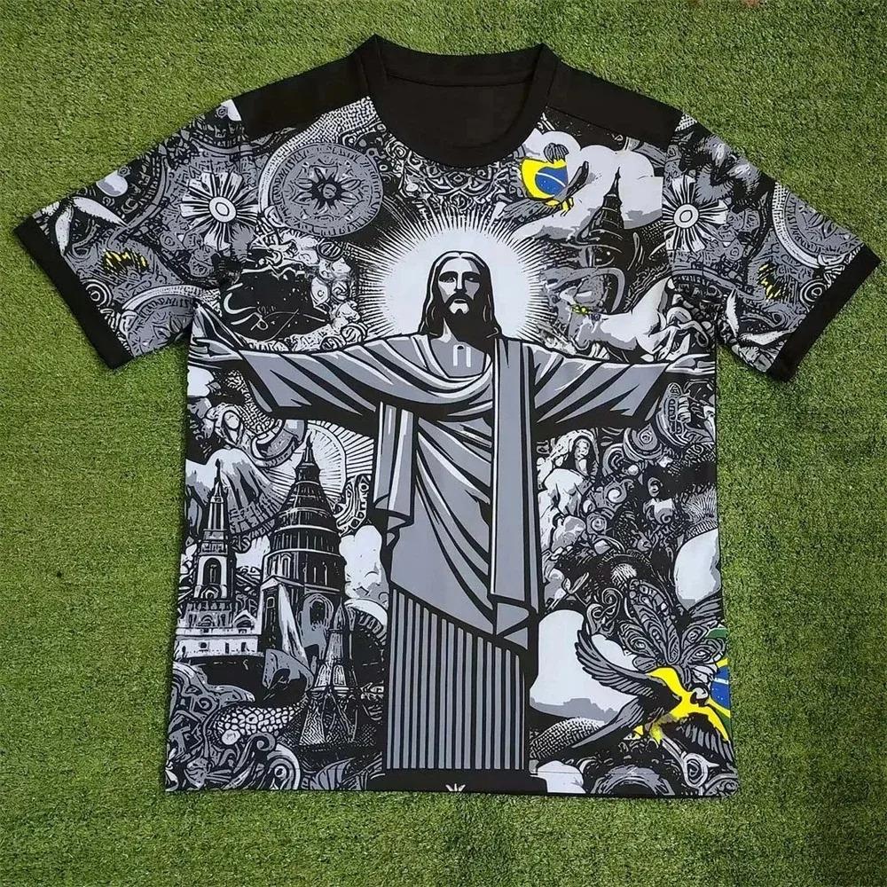 2026 Summer Brazil Special Edition Jesus Black Grey Football Jersey Breathable Quick Drying Crew Neck Short Sleeve T-shirt S