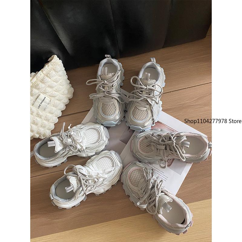 Fashion 2025 Popular Women's Chunky Sneakers Breathable Mesh Platform Sports Shoes Woman Flats Fashion Lace Up Thick Sole Casual Mujer